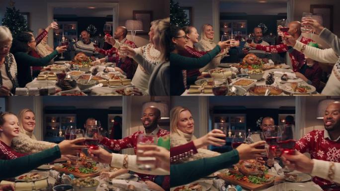 圣诞家庭晚餐制作烤面包庆祝节日与朋友分享自制盛宴在家享受节日庆祝4k镜头