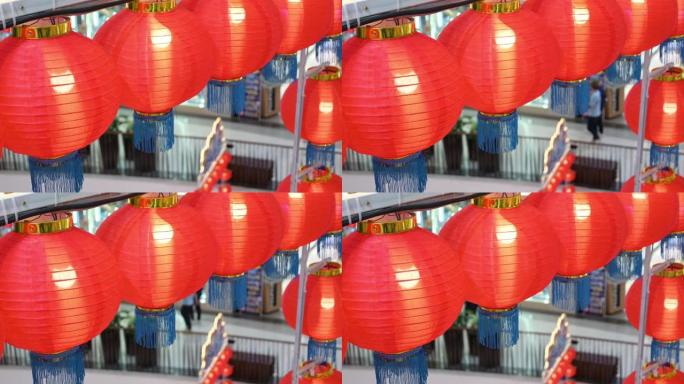 红圈中国灯笼装饰在新年快乐庆祝