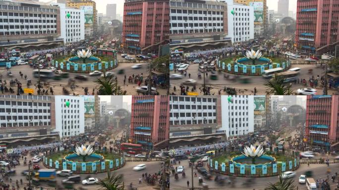 孟加拉国首都和最大城市达卡的Motijheel金融区交通延时视图，放大