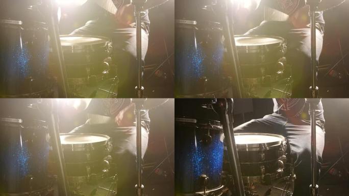 男子在小鼓上演奏声音-特写镜头