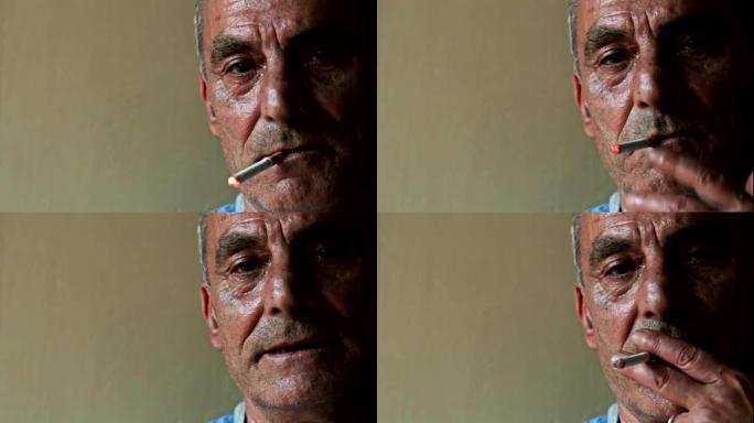 吸烟的悲伤老人: 吸烟，放松，