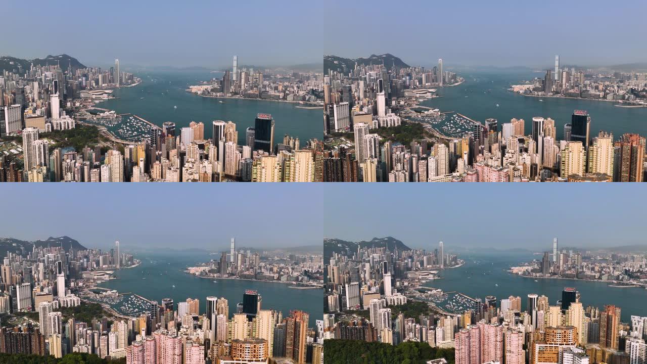 鸟瞰香港市区天际线