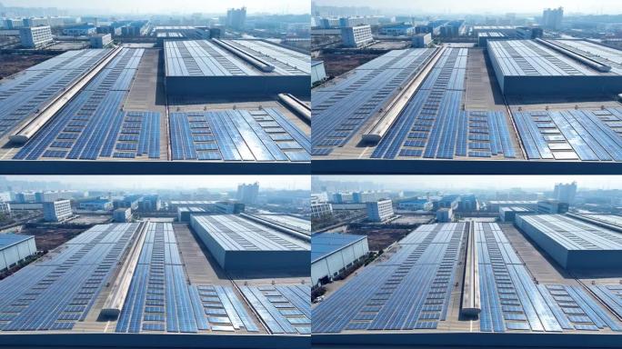 工厂屋顶上太阳能电池板的鸟瞰图