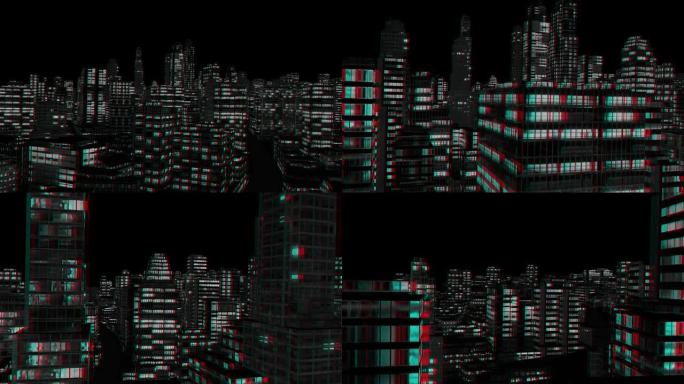 城市夜航，立体3D立体造型，红青色