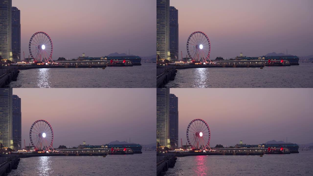 香港的摩天轮儿童乐园夜景视频素材游乐场夕