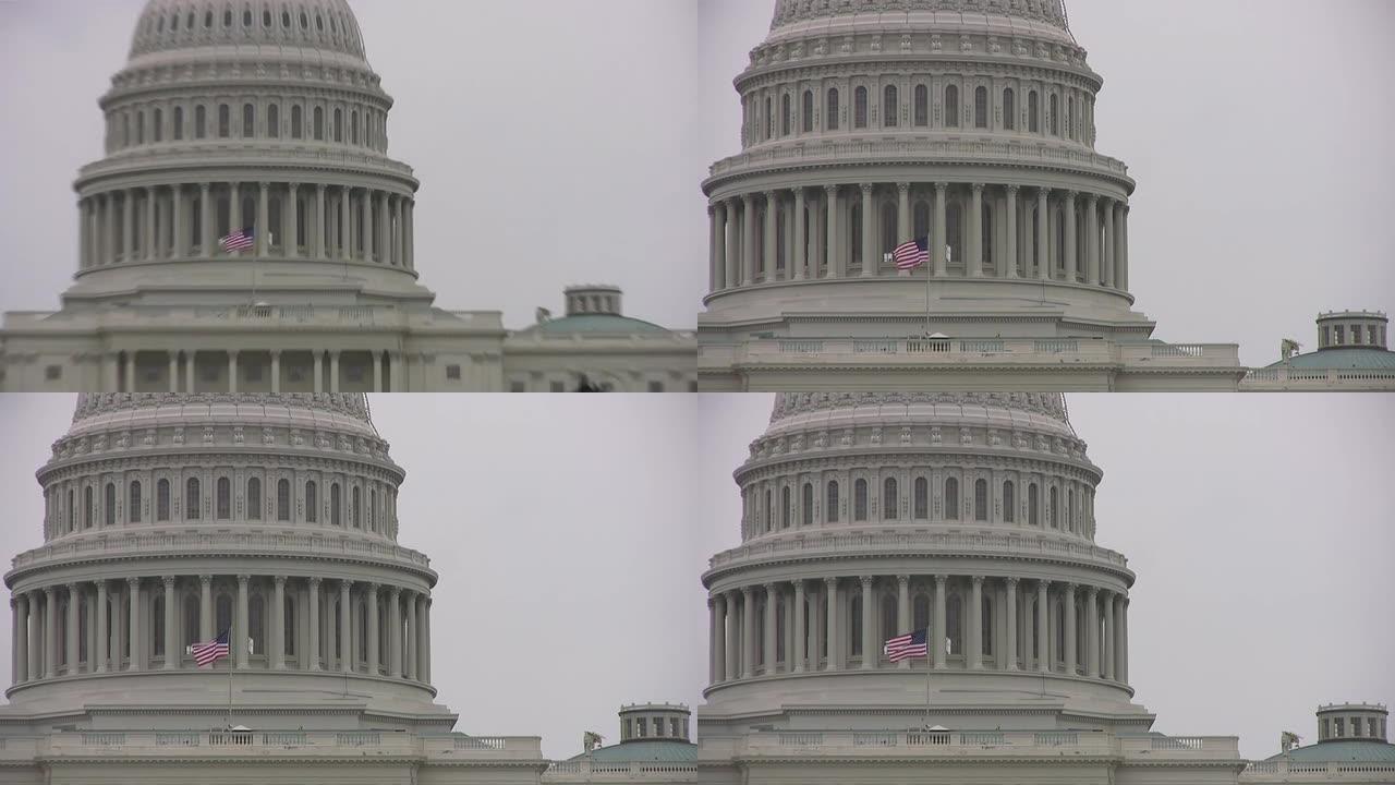 美国国会-快速放大到国会大厦圆顶，华盛顿DC--HD
