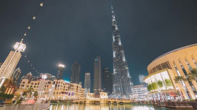 摩天大楼的夜景阿拉伯哈利法塔夜景