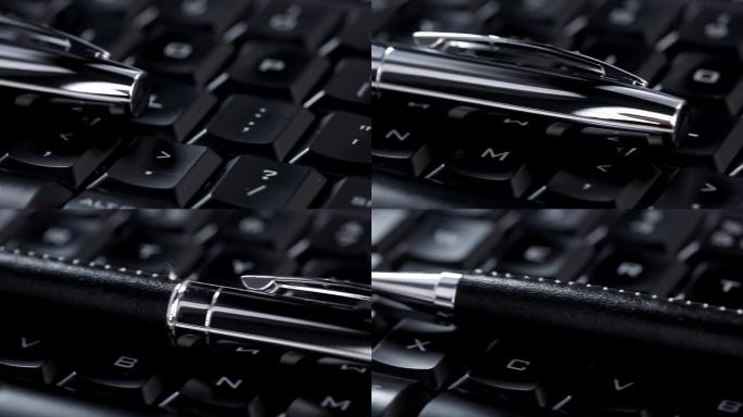 皮革钢笔和照明黑色键盘