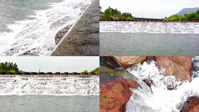 河坝水坝落差流水瀑布清澈水花