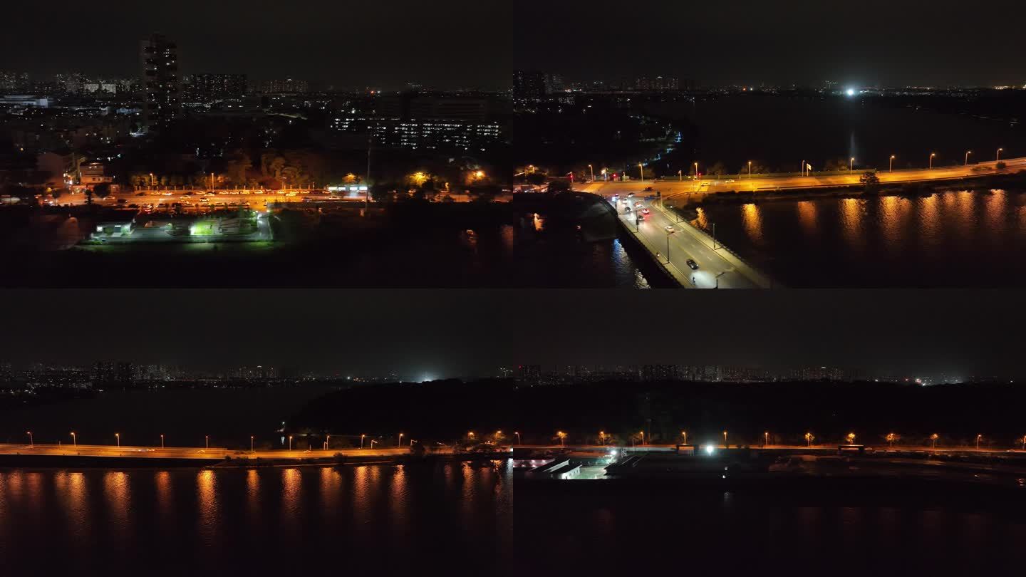 武汉南湖大道夜景侧面横移航拍