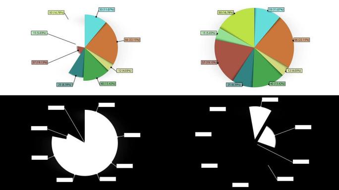 动画饼图，八个部分。两个版本。哑光。