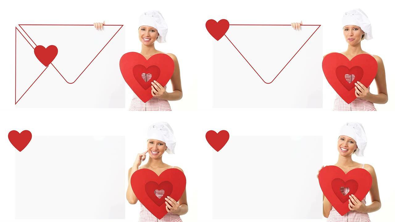 女厨师表现出心形标志