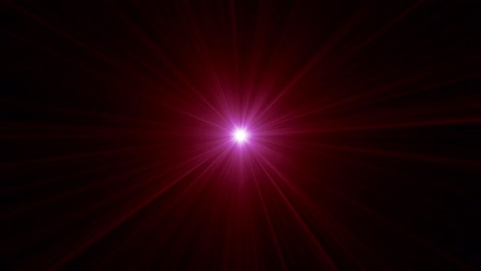 循环中心旋转粉色红星闪耀光学镜头在黑色抽象背景上闪耀闪亮动画艺术。照明灯光线效果动态明亮的视频素材。