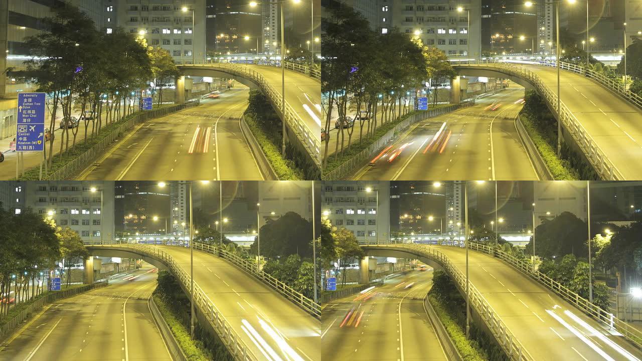 香港高速公路夜间时间流逝
