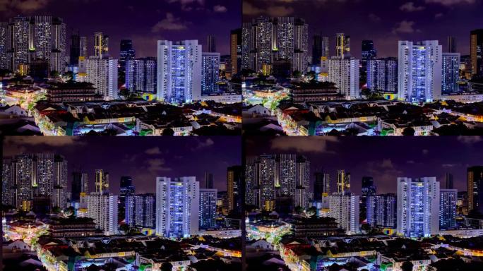 新加坡唐人街市中心夜景延时大厦夜大楼灯光