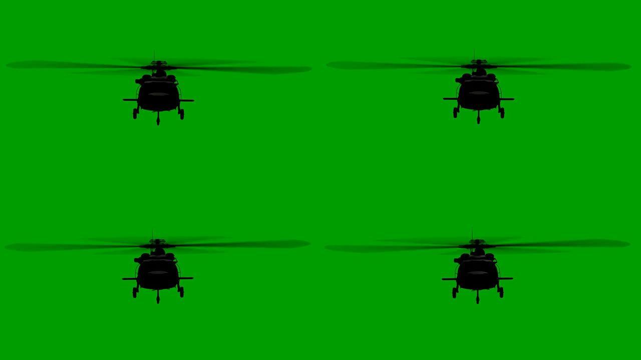 在绿色屏幕上飞行的直升机