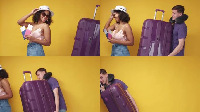 假期快乐快乐情侣行李护理调情