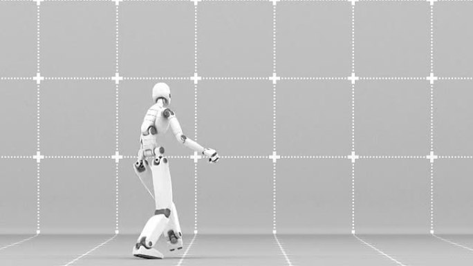 白色机器人，疯狂的舞蹈，灰色背景，第三部分