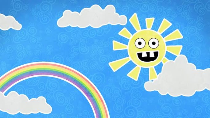 天空循环动画中的太阳彩虹和云