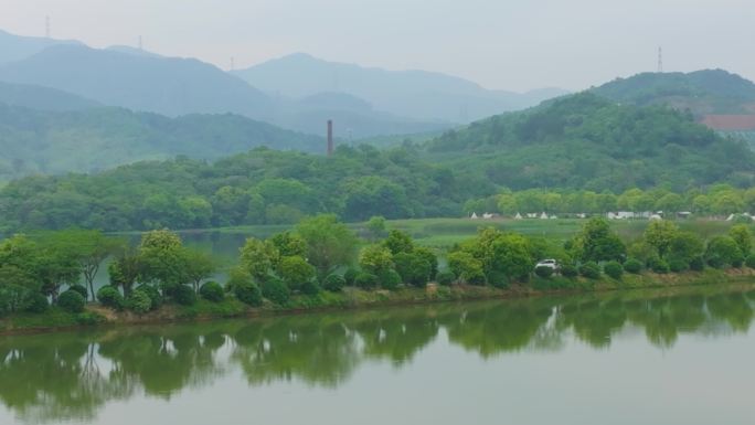 杭州萧山区戴村镇仙女湖航拍清晨