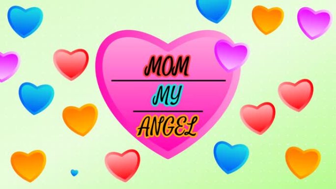 妈妈，我的天使引用大粉红色的心，小摇摆的心形和点缀的背景