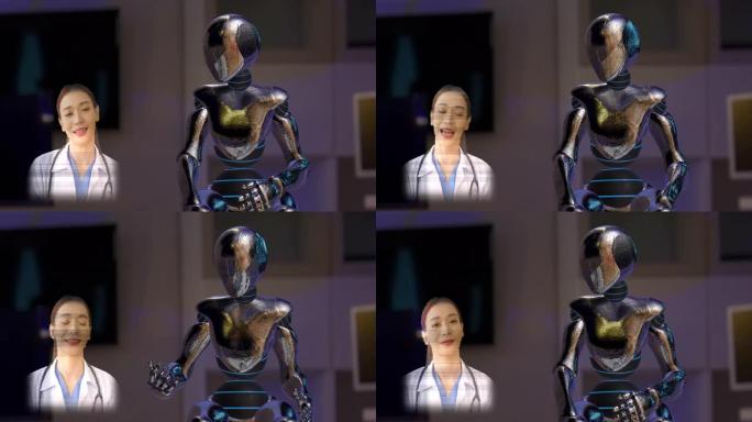人形机器人全息图距离咨询人类医生解释不适问题未来想象虚拟现实概念