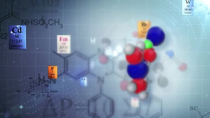 具有元素周期表和化学式的分子结构