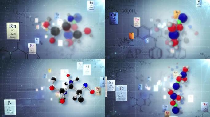 具有元素周期表和化学式的分子结构