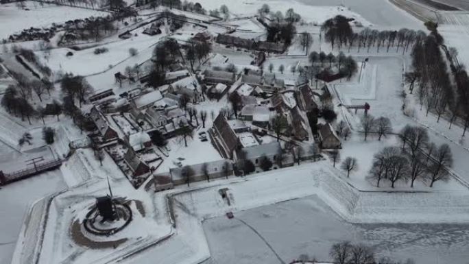 荷兰雪地要塞镇布尔坦格的全高清空中无人机镜头