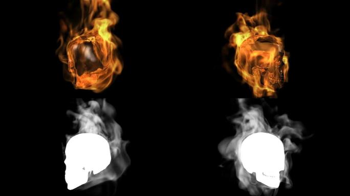火热的头骨3d动画与阿尔法哑光 (高清)
