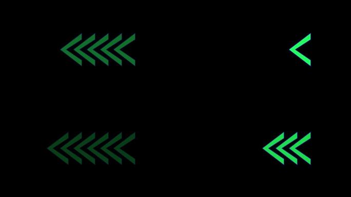 黑色背景的动画绿色指示灯。抽象绿色运动箭头。