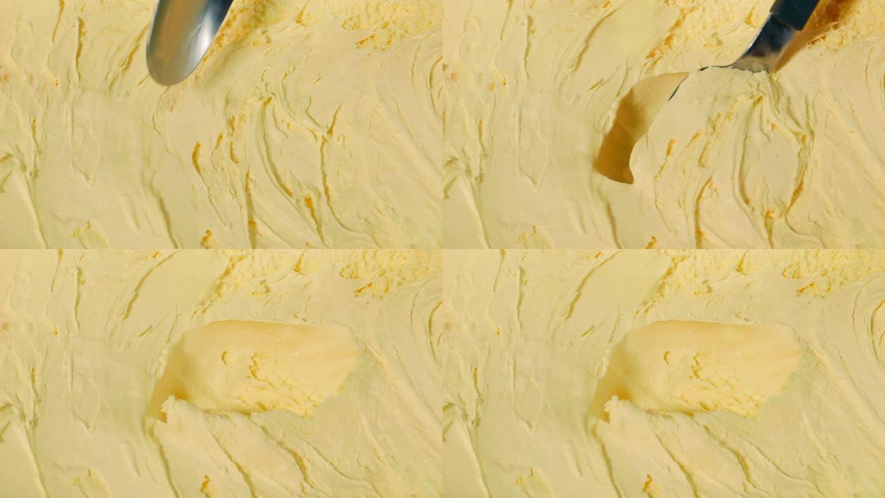 软冰淇淋被挖出甜品雪糕自助特写