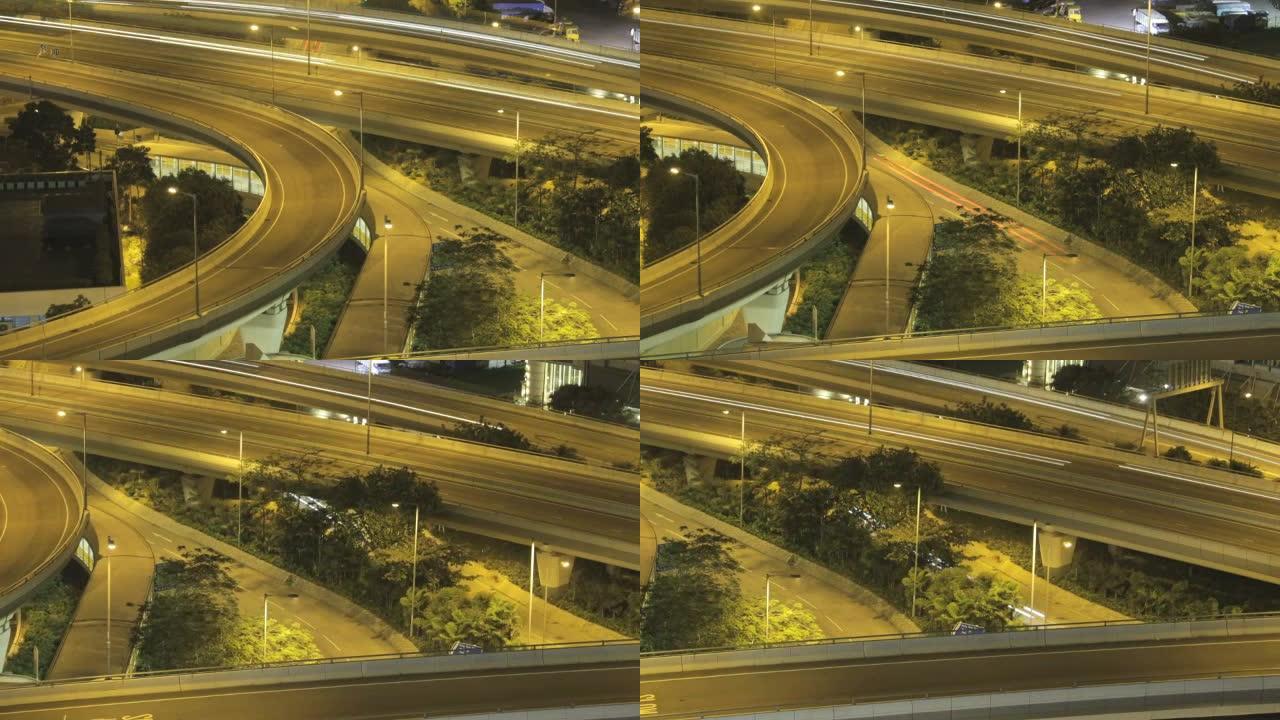 香港晚上非常繁忙的高速公路时间流逝