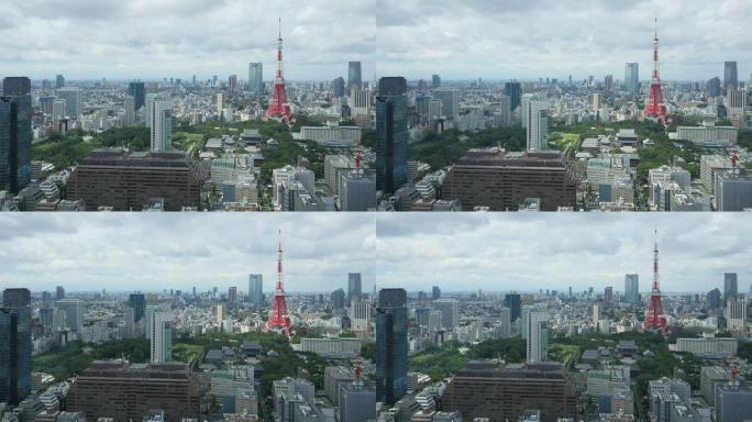 从4k摩天大楼拍摄的东京人口稠密的地平线和夏季天空的时间流逝概述。