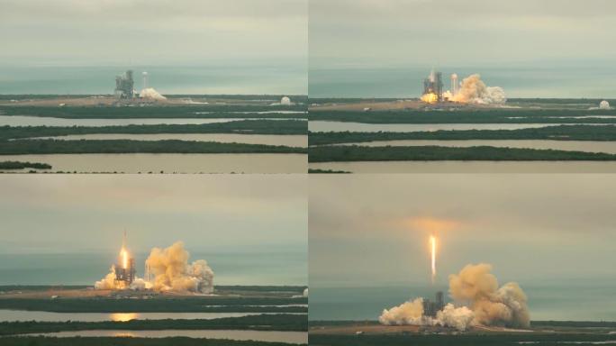 SpaceX猎鹰升空。SpaceX的发射。航天飞机离开发射台。