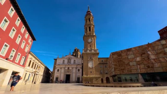 西班牙萨拉戈萨的La Seo大教堂。高品质4k画面