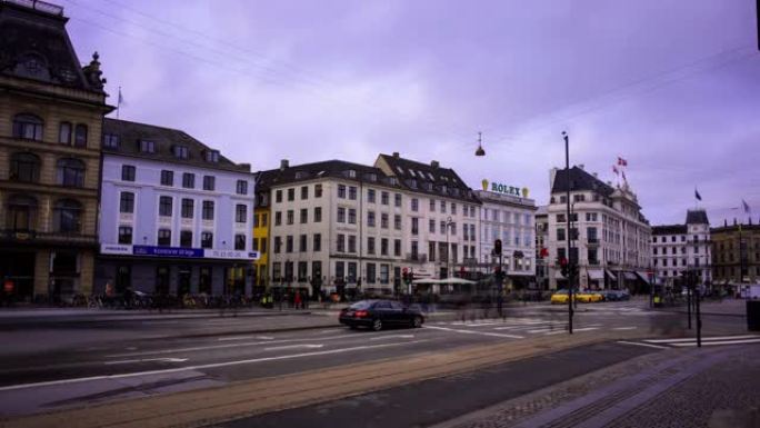 丹麦哥本哈根城市车流延时城市风光城市建设