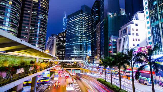繁忙的城市夜晚时光倒流。中环。香港。高清宽镜头。