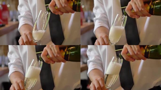 侍者在婚姻中提供香槟