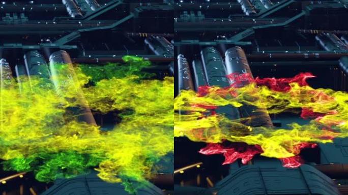 垂直视频-未来外星城市的3d动画与冲击波效应