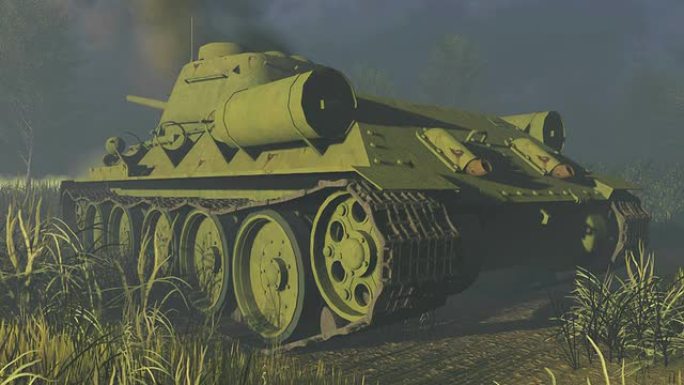 旧俄罗斯坦克T 34后视图