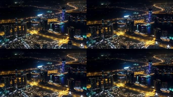 迪拜市中心夜景，哈利法塔的城市灯光