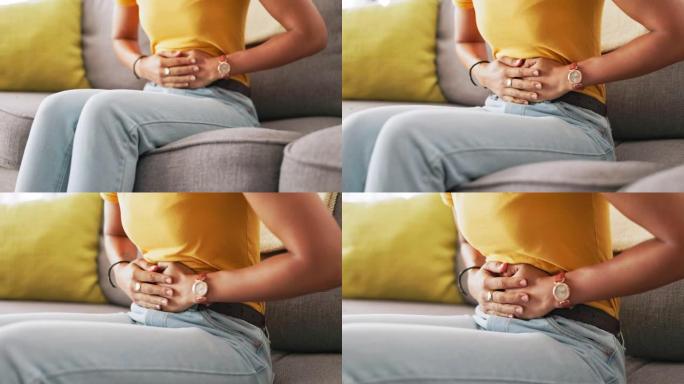 期间，疼痛和手的黑人妇女的肚子抱着腹部痉挛，疼痛和月经问题。健康，子宫内膜异位症和腹部有pms的女孩