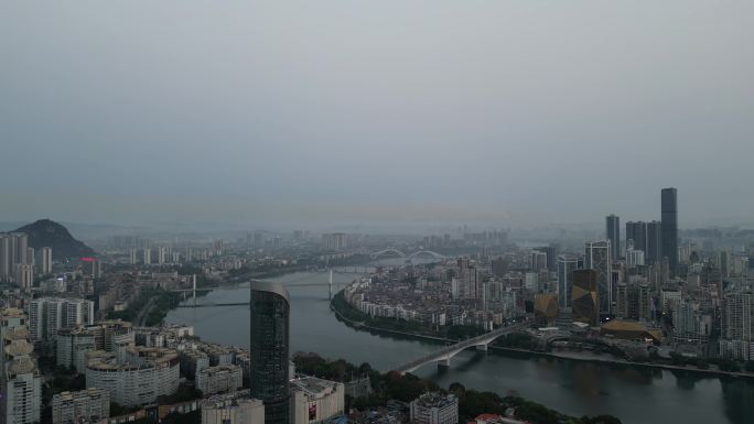 广西柳州城市清晨航拍