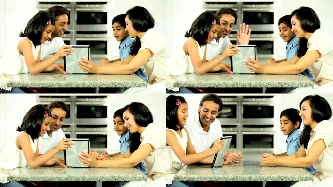 亚洲家庭使用无线平板电脑进行在线视频聊天