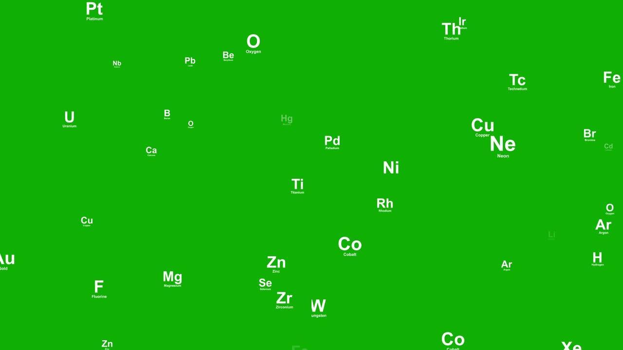 绿屏背景的周期元素运动图形