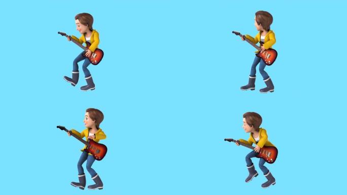 有趣的3D卡通少年弹吉他 (含阿尔法频道)