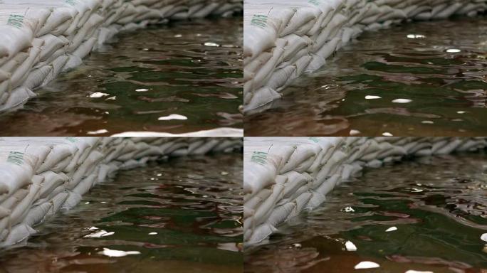 沙袋阻止泰国曼谷的洪水