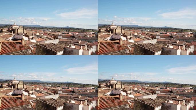 西班牙埃斯特雷马杜拉特鲁希略美丽而令人印象深刻的不朽小镇的全景延时视频。