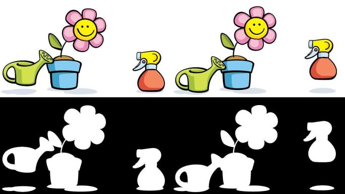 花盆卡通花，带喷壶和喷雾器